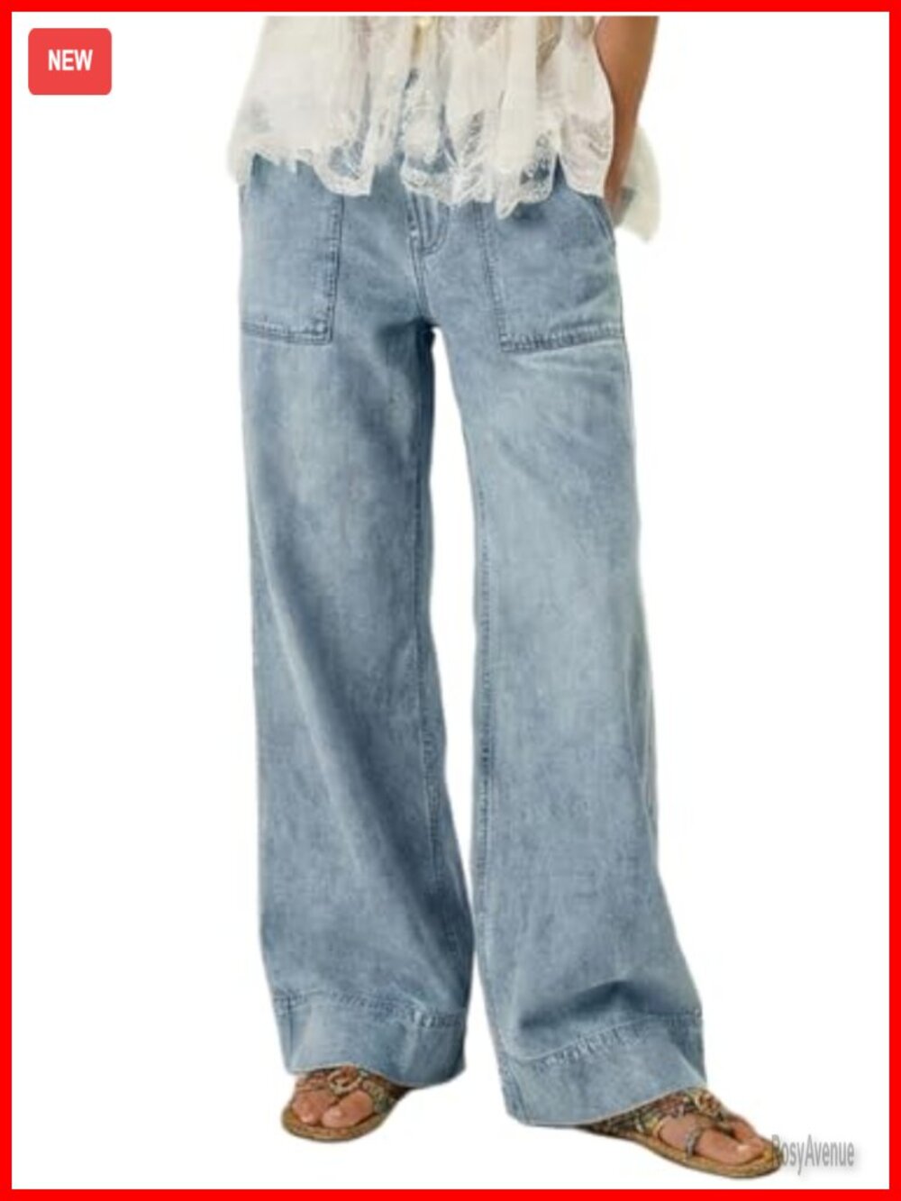 Women's Wide Leg Pull On Jeans Baggy Low Mid Rise Denim Pants Y2K